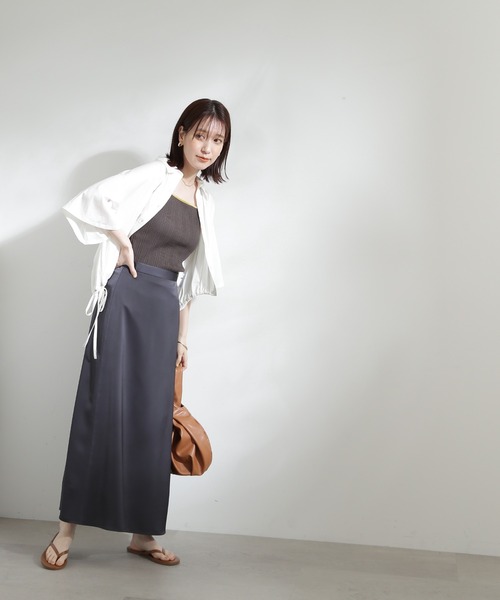 N.（N. Natural Beauty Basic）（エヌエヌナチュラルビューティーベーシック）の「◆テレコカップ付きキャミソール（キャミソール・レディース・チャコール/オフホワイト・MEDIUM）」の21枚目の写真