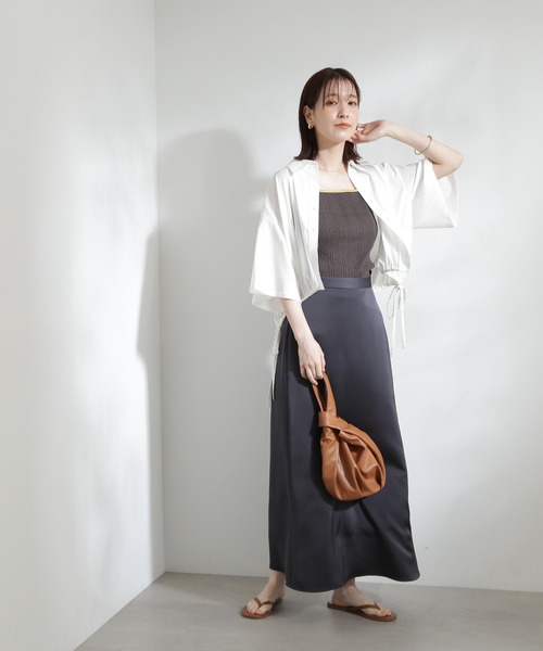 N.（N. Natural Beauty Basic）（エヌエヌナチュラルビューティーベーシック）の「◆テレコカップ付きキャミソール（キャミソール・レディース・チャコール/オフホワイト・MEDIUM）」の22枚目の写真