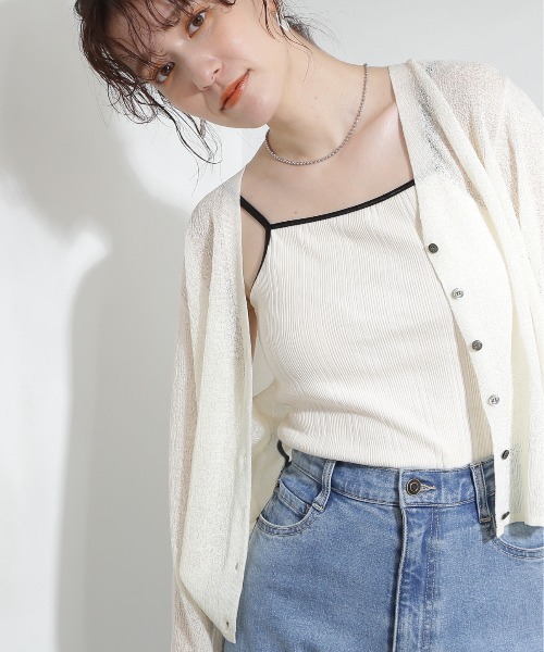 N.（N. Natural Beauty Basic）（エヌエヌナチュラルビューティーベーシック）の「◆テレコカップ付きキャミソール（キャミソール・レディース・チャコール/オフホワイト・MEDIUM）」の3枚目の写真