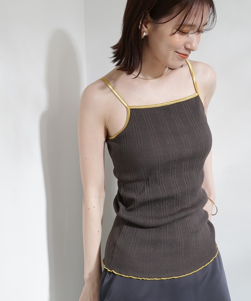 N.（N. Natural Beauty Basic）（エヌエヌナチュラルビューティーベーシック）の「◆テレコカップ付きキャミソール（キャミソール・レディース・チャコール/オフホワイト・MEDIUM）」の14枚目の写真