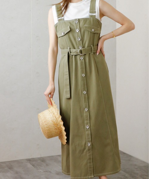 Per sist ence（パーシエンス）の「Per sist ence/パーシエンス　ウエストベルト付きジャンパースカート（ジャンパースカート・レディース・ダークグレー/インディゴブルー/カーキ・FREE）」の2枚目の写真