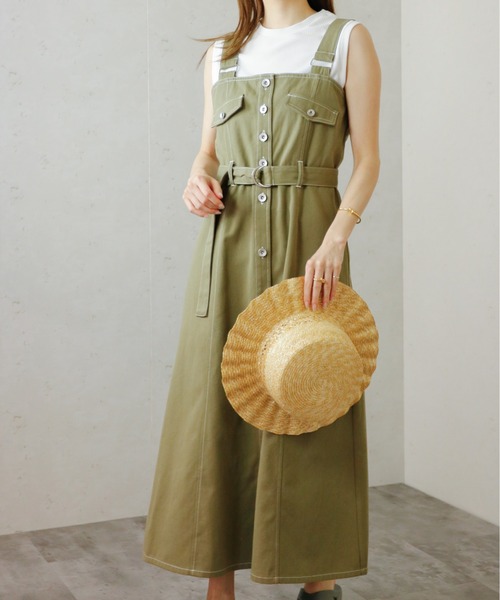 Per sist ence（パーシエンス）の「Per sist ence/パーシエンス　ウエストベルト付きジャンパースカート（ジャンパースカート・レディース・ダークグレー/インディゴブルー/カーキ・FREE）」の5枚目の写真