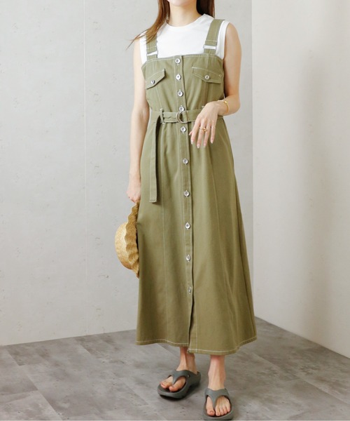 Per sist ence（パーシエンス）の「Per sist ence/パーシエンス　ウエストベルト付きジャンパースカート（ジャンパースカート・レディース・ダークグレー/インディゴブルー/カーキ・FREE）」の6枚目の写真