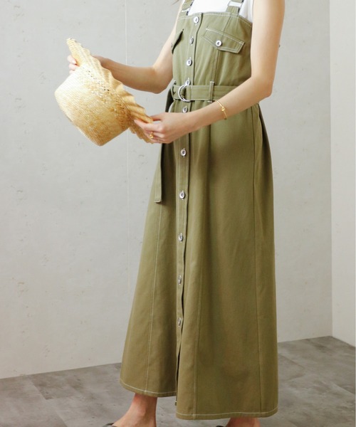 Per sist ence（パーシエンス）の「Per sist ence/パーシエンス　ウエストベルト付きジャンパースカート（ジャンパースカート・レディース・ダークグレー/インディゴブルー/カーキ・FREE）」の7枚目の写真
