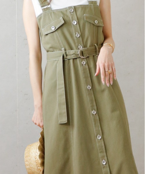 Per sist ence（パーシエンス）の「Per sist ence/パーシエンス　ウエストベルト付きジャンパースカート（ジャンパースカート・レディース・ダークグレー/インディゴブルー/カーキ・FREE）」の12枚目の写真