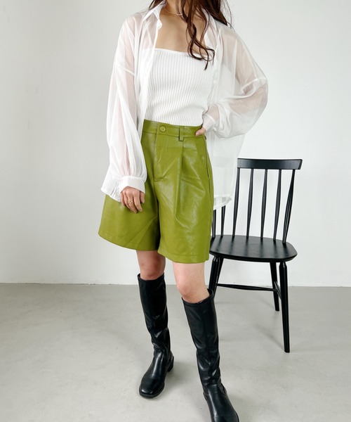 CLEA(クレア)の「PUタックハーフパンツ(その他パンツ・レディース・ブラック/ベージュ/オリーブ・M/L)」の7枚目の写真