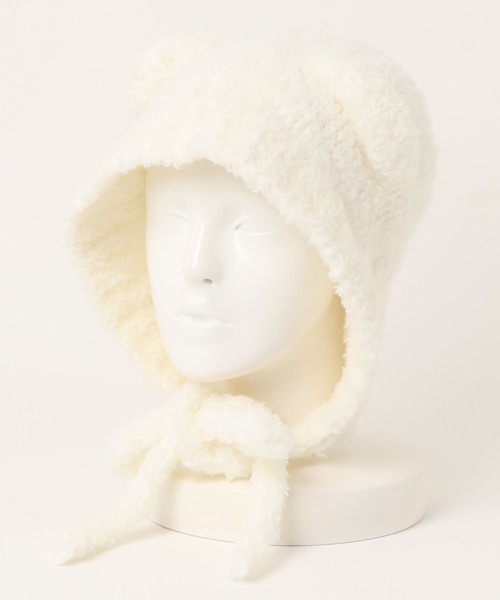 ALTROSE(アルトローズ)の「ニット帽 くまみみ フラップ付フード ボンネット風(ニットキャップ/ビーニー・レディース・ブラック/ホワイト・FREE)」の11枚目の写真