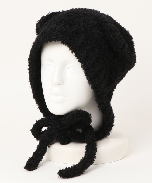 ALTROSE(アルトローズ)の「ニット帽 くまみみ フラップ付フード ボンネット風(ニットキャップ/ビーニー・レディース・ブラック/ホワイト・FREE)」の12枚目の写真