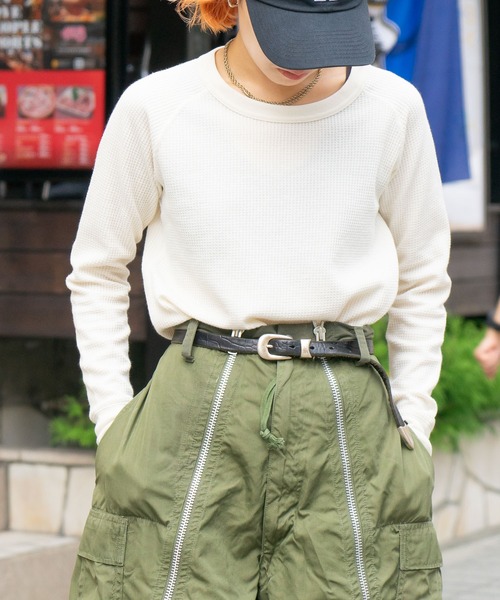 JEMORGAN（ジェーイーモーガン）の「【JE.MORGAN/ジェイイーモーガン】ワッフル　ラグラン　クルーネックロンT（Tシャツ/カットソー・レディース・ブラック/アイボリー/ホワイト/杢グレー/ネイビー・FREE）」の4枚目の写真