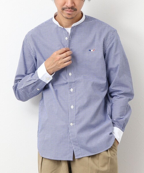 NOLLEY'S goodman（ノーリーズグッドマン）の「クジラ刺しゅう バンドカラーシャツ（シャツ/ブラウス・メンズ・ブルー系その他/ホワイト/ブルー・L/M/XL/S）」の3枚目の写真