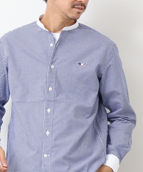 NOLLEY'S goodman（ノーリーズグッドマン）の「クジラ刺しゅう バンドカラーシャツ（シャツ/ブラウス・メンズ・ブルー系その他/ホワイト/ブルー・L/M/XL/S）」の4枚目の写真