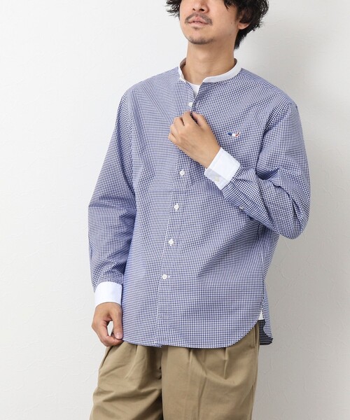 NOLLEY'S goodman（ノーリーズグッドマン）の「クジラ刺しゅう バンドカラーシャツ（シャツ/ブラウス・メンズ・ブルー系その他/ホワイト/ブルー・L/M/XL/S）」の5枚目の写真