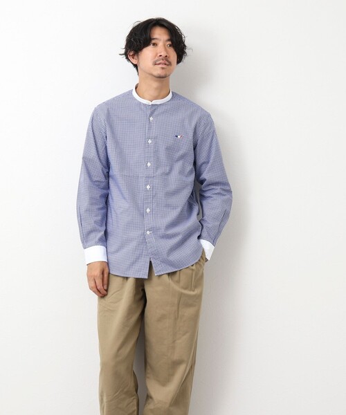 NOLLEY'S goodman（ノーリーズグッドマン）の「クジラ刺しゅう バンドカラーシャツ（シャツ/ブラウス・メンズ・ブルー系その他/ホワイト/ブルー・L/M/XL/S）」の7枚目の写真