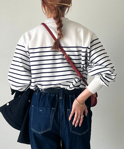 un dix cors(アンディコール)の「ストレッチヤーンボーダープルオーバー(ニット/セーター・レディース・アイボリー/グレイッシュベージュ/ブラック・FREE)」の6枚目の写真