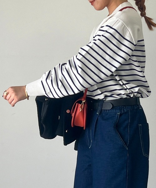 un dix cors(アンディコール)の「ストレッチヤーンボーダープルオーバー(ニット/セーター・レディース・アイボリー/グレイッシュベージュ/ブラック・FREE)」の7枚目の写真