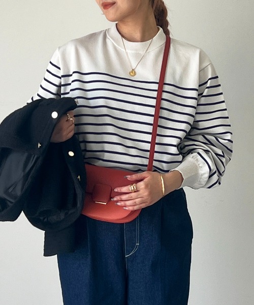 un dix cors(アンディコール)の「ストレッチヤーンボーダープルオーバー(ニット/セーター・レディース・アイボリー/グレイッシュベージュ/ブラック・FREE)」の4枚目の写真