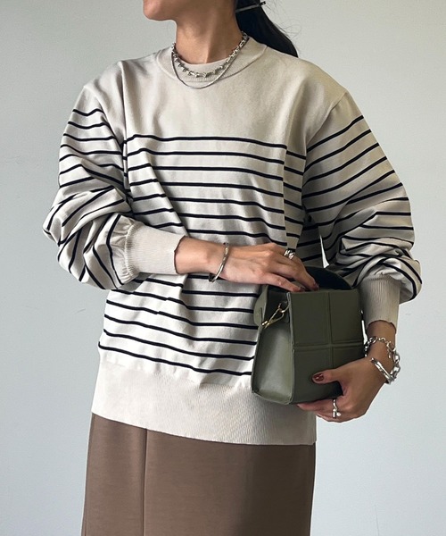 un dix cors(アンディコール)の「ストレッチヤーンボーダープルオーバー(ニット/セーター・レディース・アイボリー/グレイッシュベージュ/ブラック・FREE)」の22枚目の写真