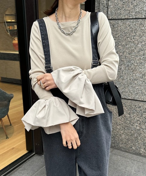 DouDou（ドゥドゥ）の「バルーンカフリブトップス（Tシャツ/カットソー・レディース・オフホワイト/チャコールグレー/ブラック/ベージュ/ホワイト・FREE/2）」の11枚目の写真