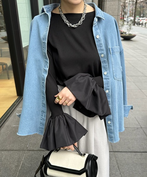 DouDou（ドゥドゥ）の「バルーンカフリブトップス（Tシャツ/カットソー・レディース・オフホワイト/チャコールグレー/ブラック/ベージュ/ホワイト・FREE/2）」の18枚目の写真