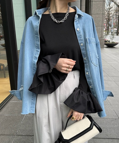 DouDou（ドゥドゥ）の「バルーンカフリブトップス（Tシャツ/カットソー・レディース・オフホワイト/チャコールグレー/ブラック/ベージュ/ホワイト・FREE/2）」の19枚目の写真