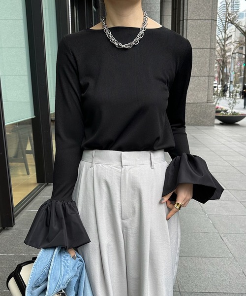 DouDou（ドゥドゥ）の「バルーンカフリブトップス（Tシャツ/カットソー・レディース・オフホワイト/チャコールグレー/ブラック/ベージュ/ホワイト・FREE/2）」の20枚目の写真