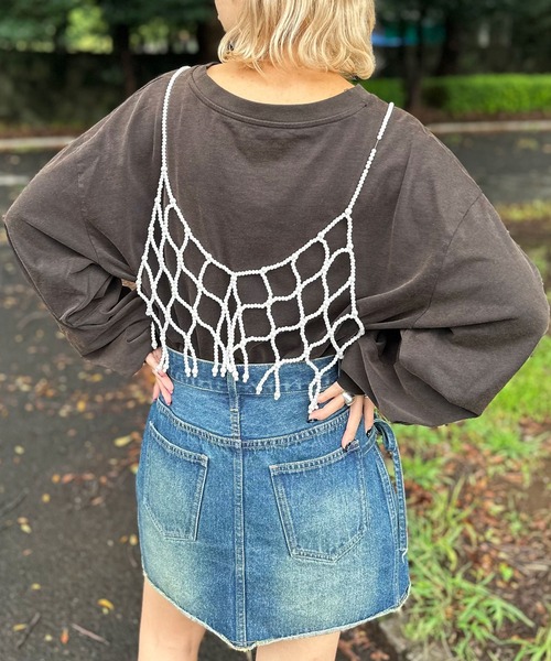 CIAOPANIC（チャオパニック）の「ショートパールビスチェ（キャミソール・レディース・ホワイト/ブラック/シルバー・FREE）」の6枚目の写真