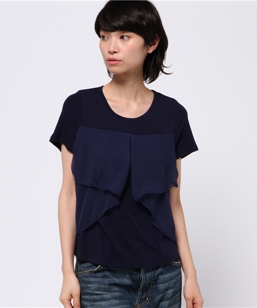 OUTLET（アウトレット）の「【mystic】重ネフリルティー（Tシャツ/カットソー・レディース・ブラック/オフホワイト/ネイビー/ミント・FREE）」の4枚目の写真