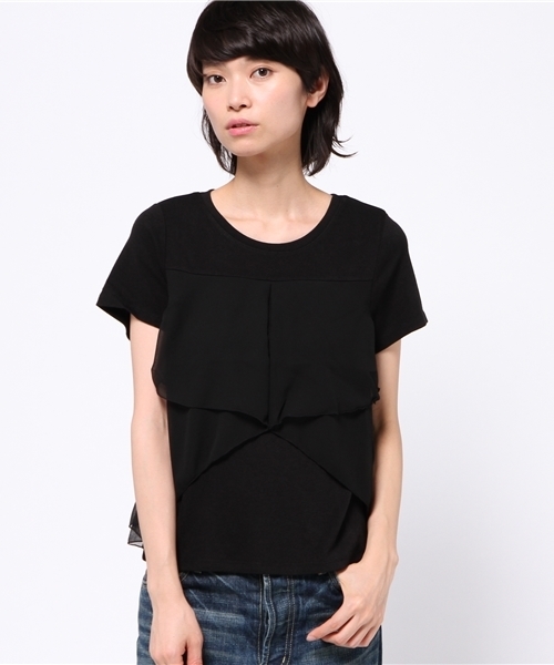 OUTLET（アウトレット）の「【mystic】重ネフリルティー（Tシャツ/カットソー・レディース・ブラック/オフホワイト/ネイビー/ミント・FREE）」の2枚目の写真
