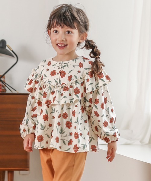 n.o.u.s（ノウズ）の「n.o.u.s フリルＴシャツ（Tシャツ/カットソー・キッズ・オレンジ/グレー/クリーム・80ｃｍ/130cm/90cm/100cm/140cm/120cm/110cm）」の2枚目の写真