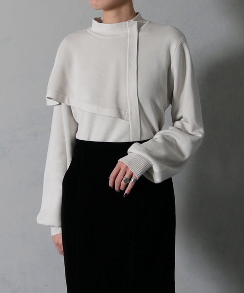 &g'aime(アンジェム)の「【&g’aime】ハーフケーププルオーバーニットトップス(ニット/セーター・レディース・ブラック/チャコールグレー/グレイッシュベージュ・FREE)」の3枚目の写真