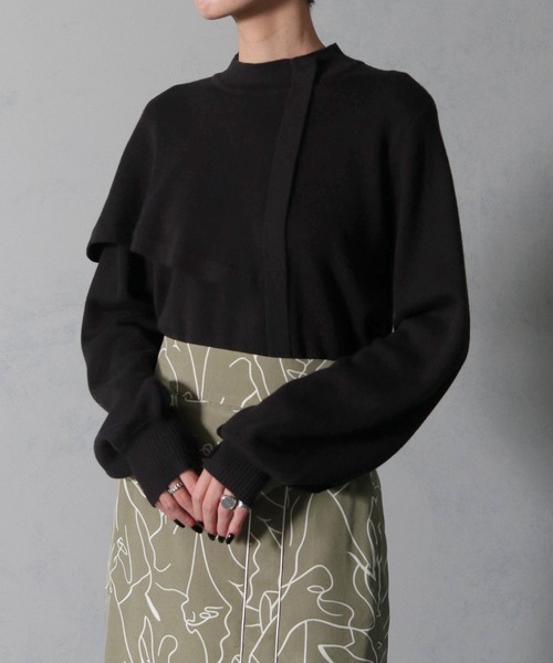 &g'aime(アンジェム)の「【&g’aime】ハーフケーププルオーバーニットトップス(ニット/セーター・レディース・ブラック/チャコールグレー/グレイッシュベージュ・FREE)」の1枚目の写真