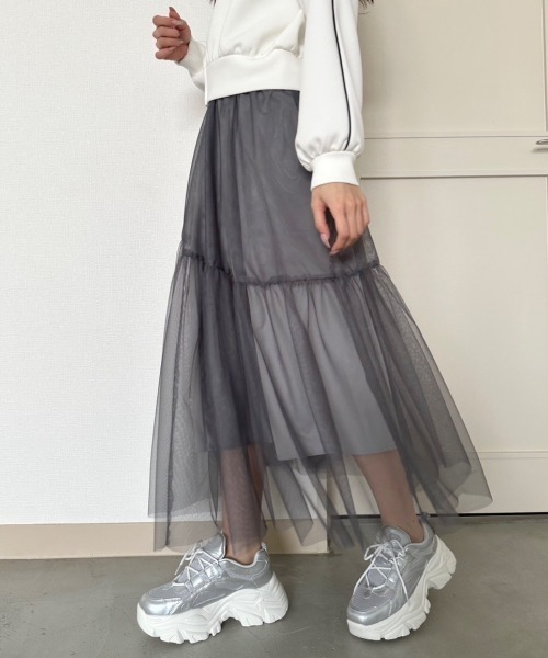 OLIVE des OLIVE(オリーブデオリーブ)の「【S・Mサイズ展開】ゆれかわチュールスカート 1041010040(スカート・レディース・アイボリー/チャコールグレー/ブラック・SMALL/MEDIUM)」の1枚目の写真