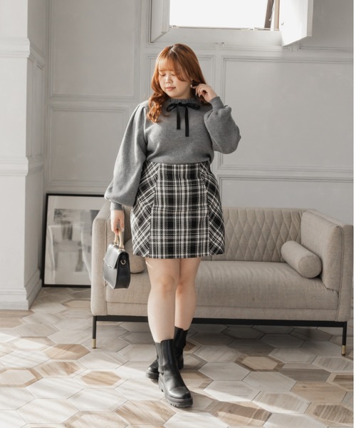 CLETTE(クレット)の「リボン付きフリルニット(ニット/セーター・レディース・ブラック/オフホワイト/グレー・LL/3L/4L)」の15枚目の写真