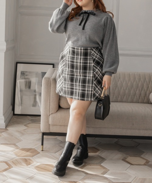 CLETTE(クレット)の「リボン付きフリルニット(ニット/セーター・レディース・ブラック/オフホワイト/グレー・LL/3L/4L)」の19枚目の写真