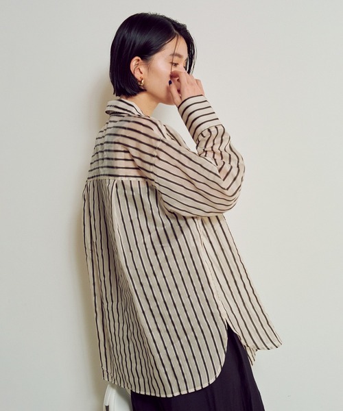 hunch（ハンチ）の「ドビーストライプ長袖シャツ（シャツ/ブラウス・レディース・ホワイト系その他/イエロー系その他・FREE）」の3枚目の写真