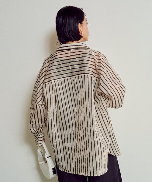 hunch（ハンチ）の「ドビーストライプ長袖シャツ（シャツ/ブラウス・レディース・ホワイト系その他/イエロー系その他・FREE）」の4枚目の写真