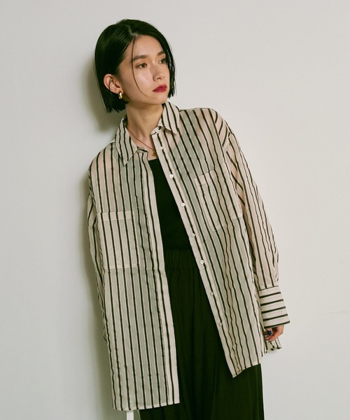 hunch（ハンチ）の「ドビーストライプ長袖シャツ（シャツ/ブラウス・レディース・ホワイト系その他/イエロー系その他・FREE）」の5枚目の写真