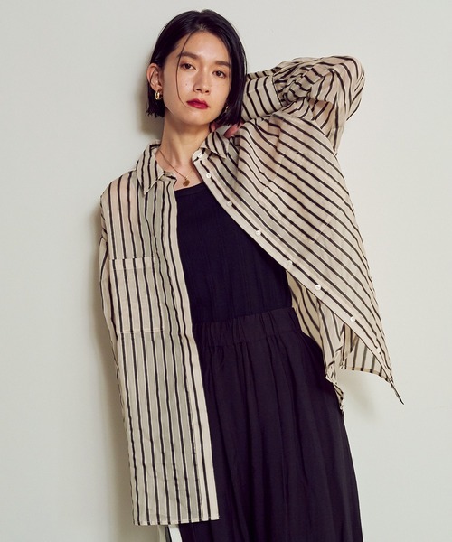 hunch（ハンチ）の「ドビーストライプ長袖シャツ（シャツ/ブラウス・レディース・ホワイト系その他/イエロー系その他・FREE）」の6枚目の写真