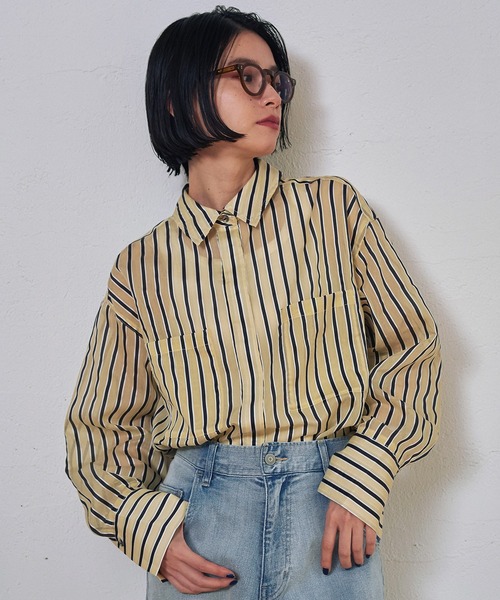 hunch（ハンチ）の「ドビーストライプ長袖シャツ（シャツ/ブラウス・レディース・ホワイト系その他/イエロー系その他・FREE）」の14枚目の写真