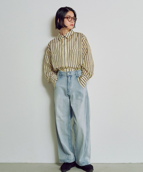 hunch（ハンチ）の「ドビーストライプ長袖シャツ（シャツ/ブラウス・レディース・ホワイト系その他/イエロー系その他・FREE）」の21枚目の写真
