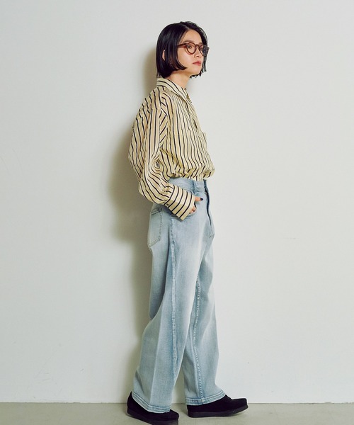 hunch（ハンチ）の「ドビーストライプ長袖シャツ（シャツ/ブラウス・レディース・ホワイト系その他/イエロー系その他・FREE）」の22枚目の写真