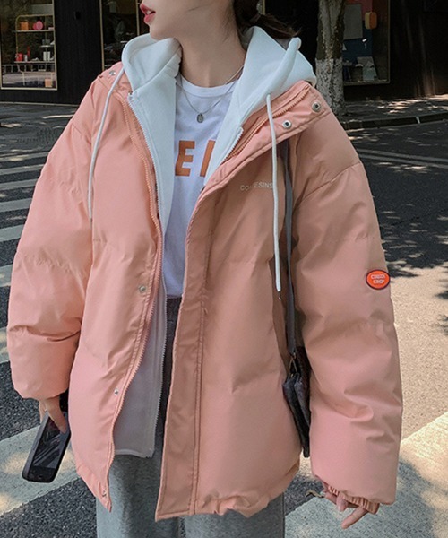 Miniministore(ミニミニストア)の「フーデッド エコダウンジャケット重ね着風(ダウンジャケット/コート・レディース・アイボリー/サーモンピンク/ブルーグレー/ブラック・XL)」の4枚目の写真