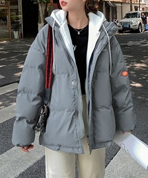 フーデッド エコダウンジャケット重ね着風