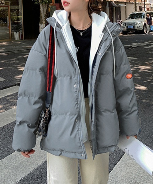 【セール】フーデッド エコダウンジャケット重ね着風（ダウンジャケット/コート）｜Miniministore（ミニミニストア）