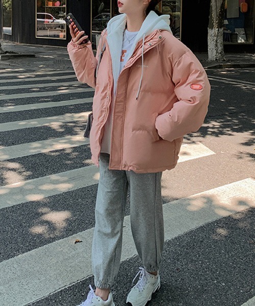 Miniministore(ミニミニストア)の「フーデッド エコダウンジャケット重ね着風(ダウンジャケット/コート・レディース・アイボリー/サーモンピンク/ブルーグレー/ブラック・XL)」の10枚目の写真