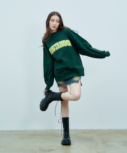 JUST A NOON（ジャストアヌーン）の「EMBROIDERY LOGO SWEAT（スウェット・レディース・グリーン/チャコールグレー・MEDIUM/X-LARGE）」の11枚目の写真