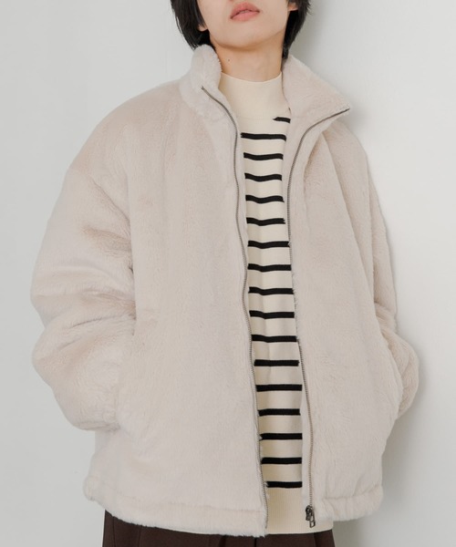 SENSE OF PLACE by URBAN RESEARCH（センスオブプレイスバイアーバンリサーチ）の「フェイクファーZIPブルゾン（ブルゾン・メンズ・チャコールグレー/ライトベージュ・MEDIUM/LARGE）」の2枚目の写真