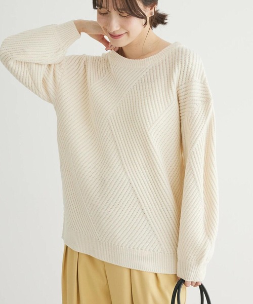 Petit fleur（プチフルール）の「・Petit　Fleur　ランダムキリカエニット（ニット/セーター・レディース・ベージュ/グリーン/サックスブルー/オフホワイト・FREE）」の2枚目の写真