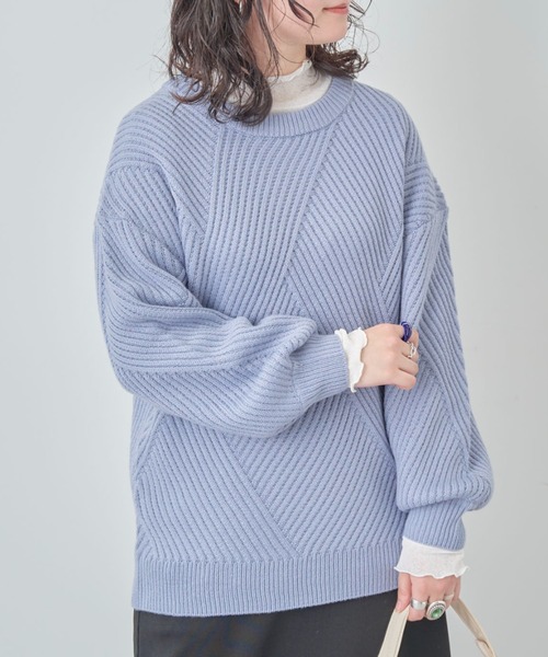 Petit fleur（プチフルール）の「・Petit　Fleur　ランダムキリカエニット（ニット/セーター・レディース・ベージュ/グリーン/サックスブルー/オフホワイト・FREE）」の4枚目の写真