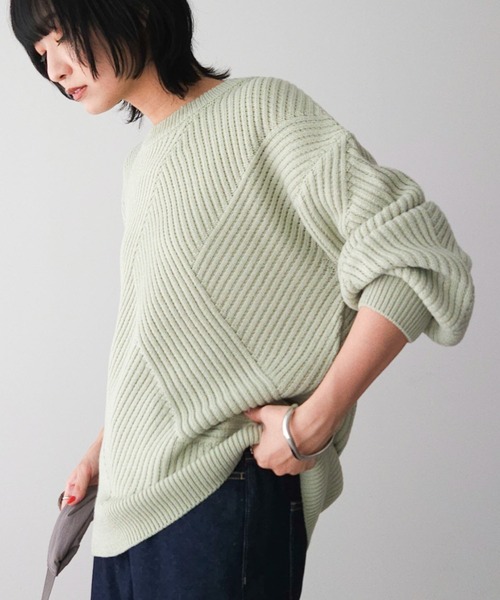 Petit fleur（プチフルール）の「・Petit　Fleur　ランダムキリカエニット（ニット/セーター・レディース・ベージュ/グリーン/サックスブルー/オフホワイト・FREE）」の3枚目の写真